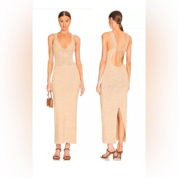 NWT ⚜️🤎⚜️ Ronny Kobo Madi Open-Back Knit Maxi Dress Brown Sand - Picture 6 of 16